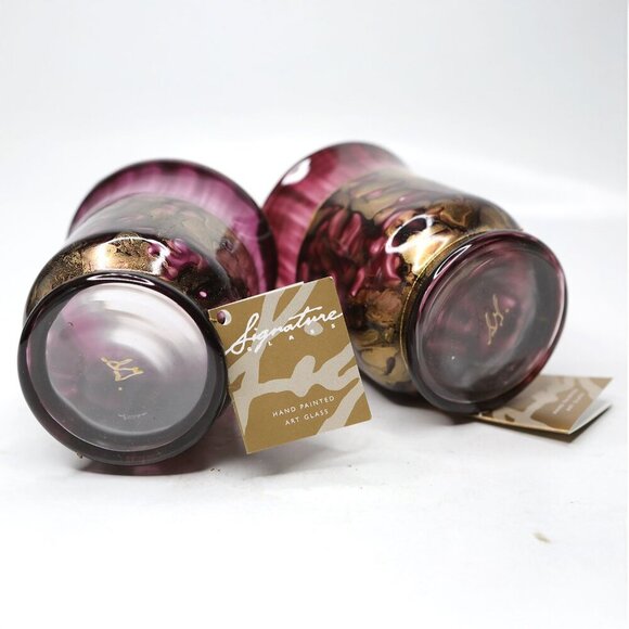 Vintage Signature Glass Handmade Vases Nova Scotia Artist Decor Burgund Gold NEW - Picture 3 of 11